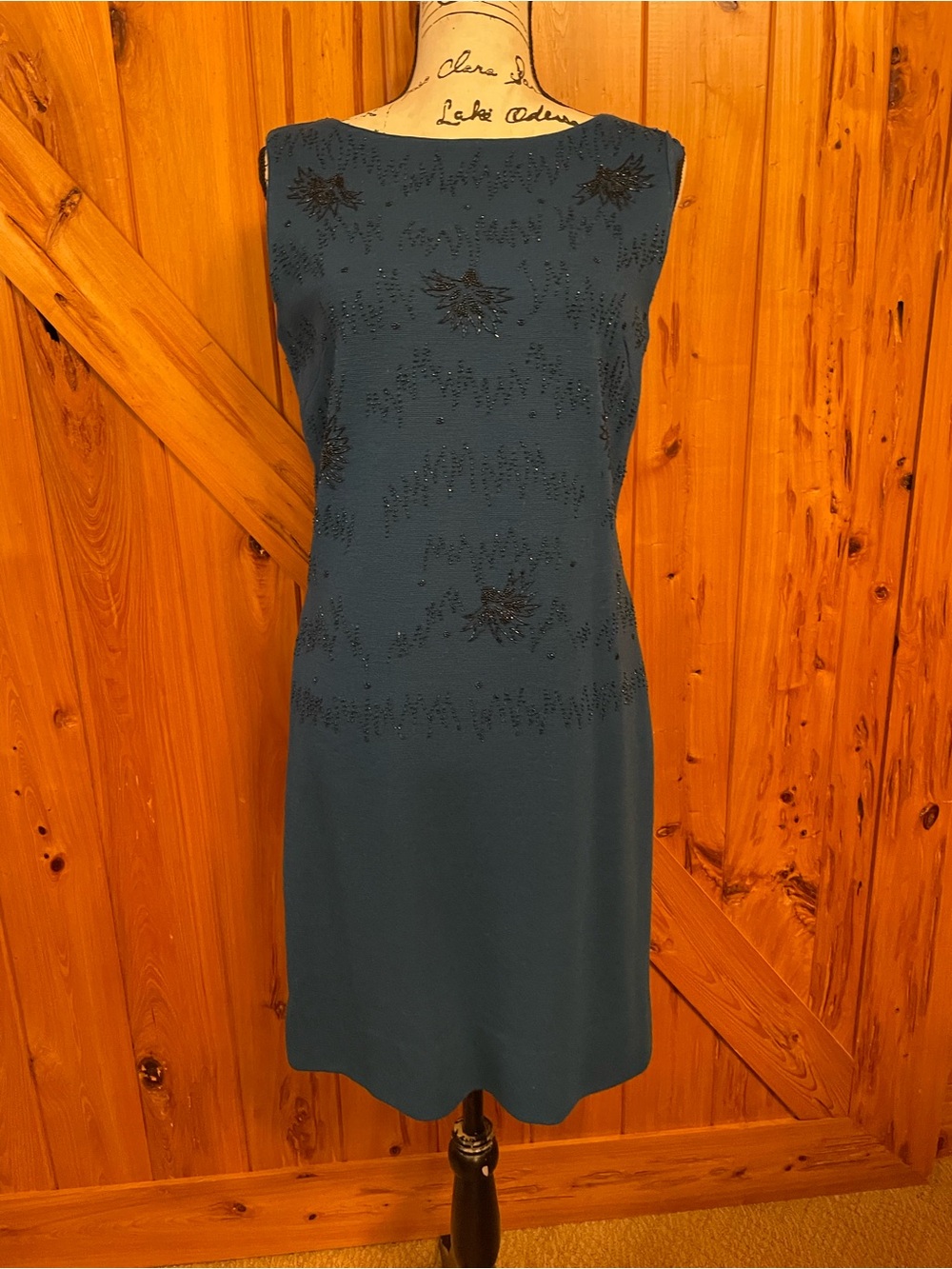 Embellished beaded woolTeal Sheath Dress - Women's vintage 50’s